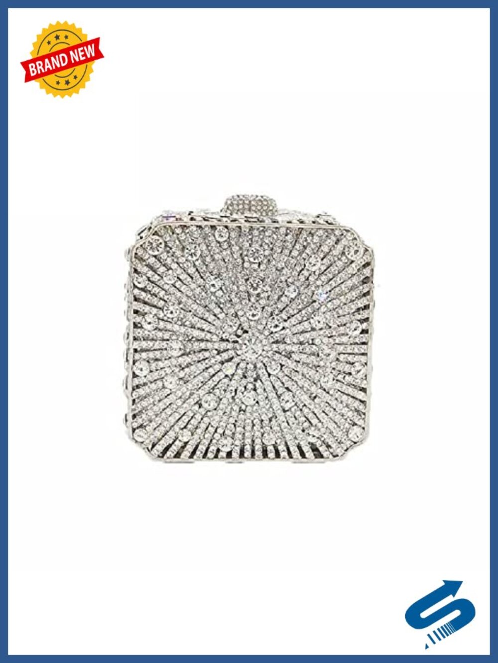 Rhinestone Crystal Clutch Purse Metal Faux Leather Evening Bag Wedding Party